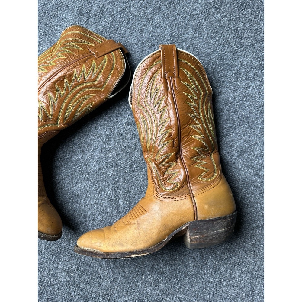 Mens Leather Nocona Cowboy Western Boots Brown L501 Made in USA, Size 7.5E - Picture 2 of 8